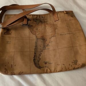 Vintage Map Print Brown Tote Bag